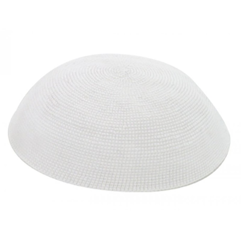 White Premium DMC knitted kippah | Knitted Kippah