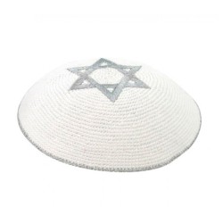 Silver Star of David knitted kippah | Knitted Kippah