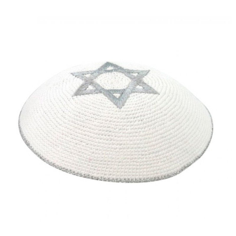 Silver Star of David knitted kippah | Knitted Kippah