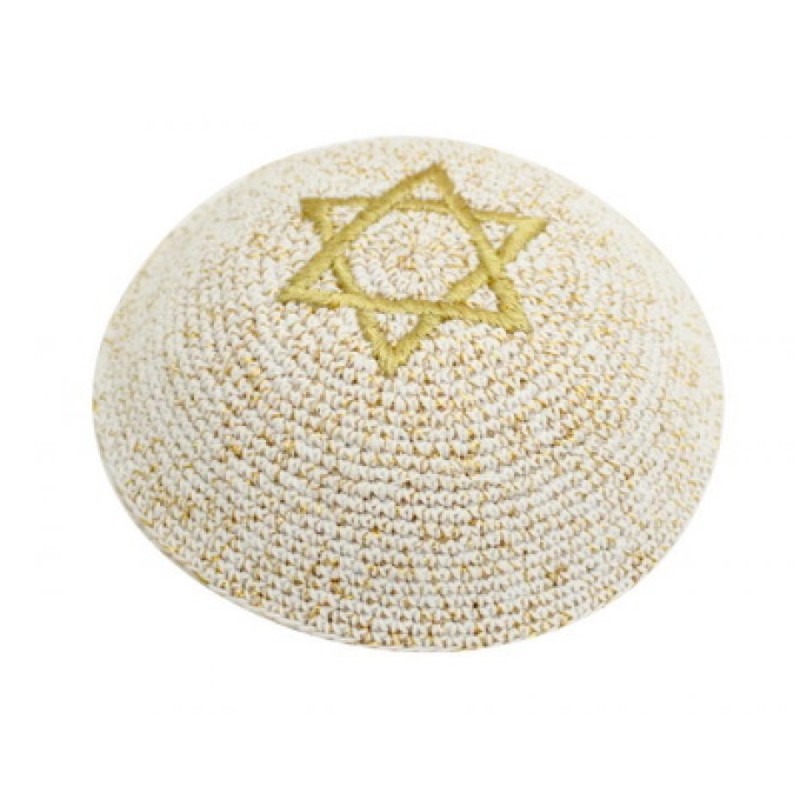 Gold Knitted Kippah with Star of David | Knitted Kippah