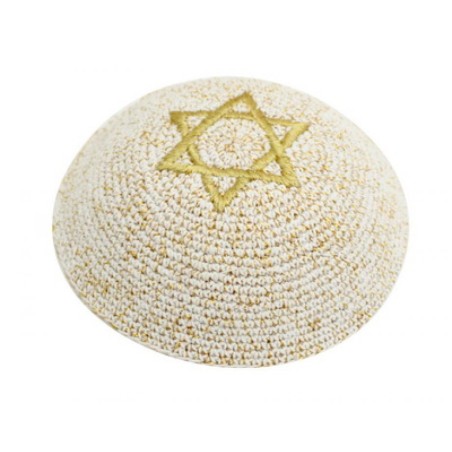 Gold Knitted Kippah with Star of David | Knitted Kippah