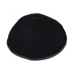 Premium Black Velvet Kippah 6 Panel with Border Trim | Velvet Kippah