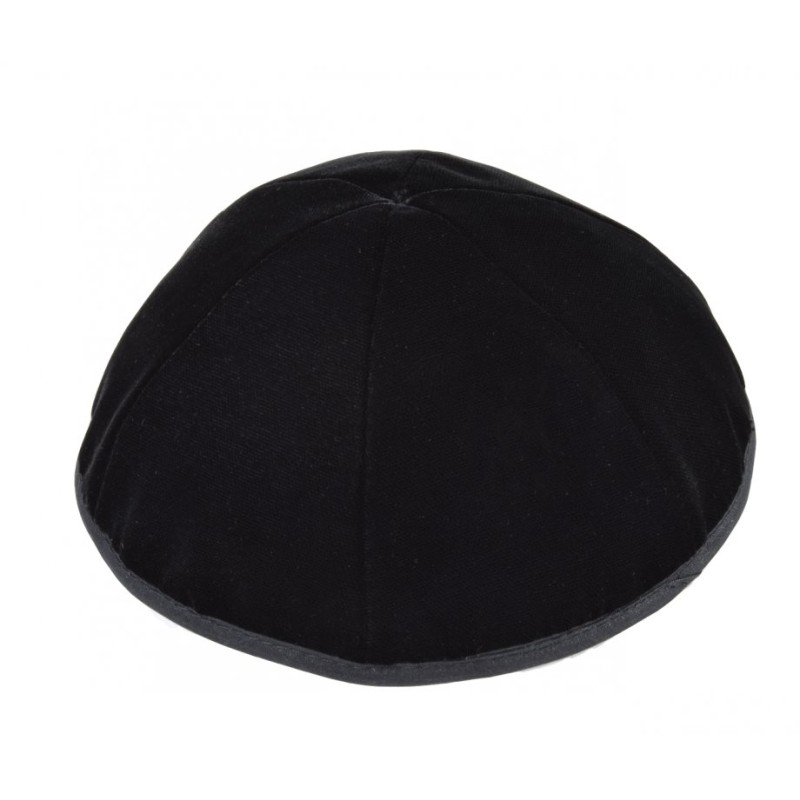Premium Black Velvet Kippah 6 Panel with Border Trim | Velvet Kippah