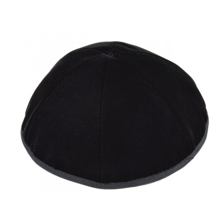 Premium Black Velvet Kippah 6 Panel with Border Trim | Velvet Kippah
