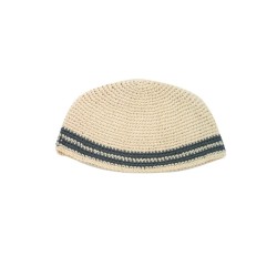 Frik Kippah Beige with Gray Border Stripes | Frik Kippah