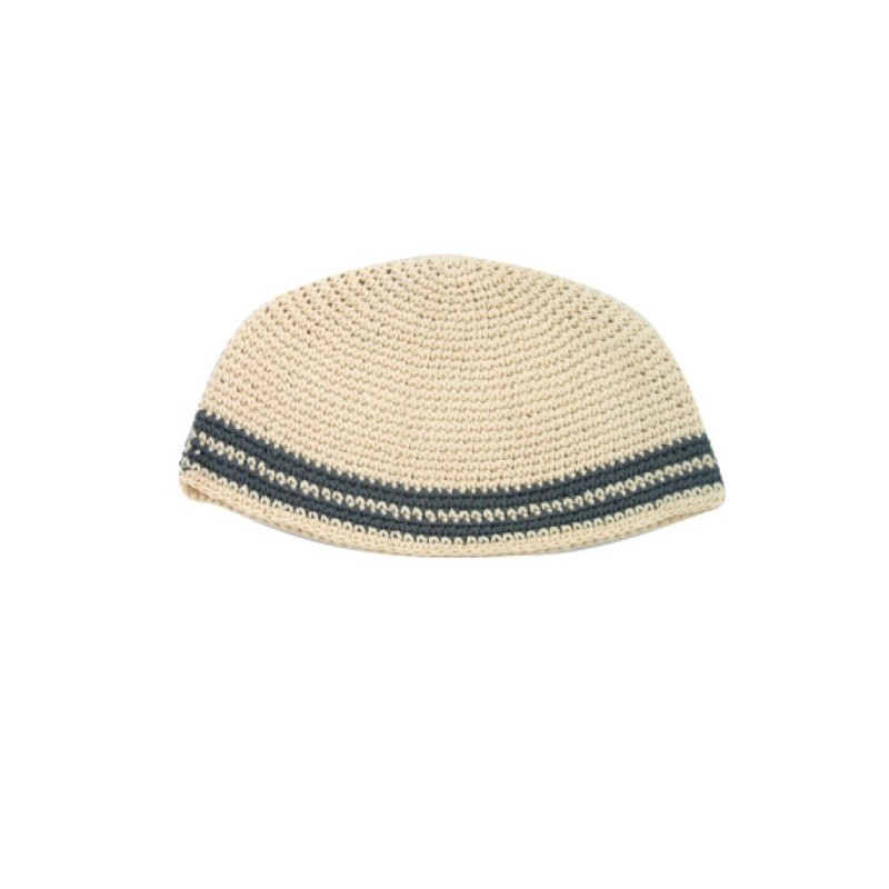 Frik Kippah Beige with Gray Border Stripes | Frik Kippah