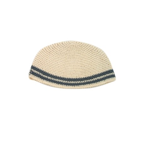Frik Kippah Beige with Gray Border Stripes | Frik Kippah
