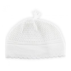 White Strech DMC Fabric Frik Kippah with Small Tassel... | Frik Kippah