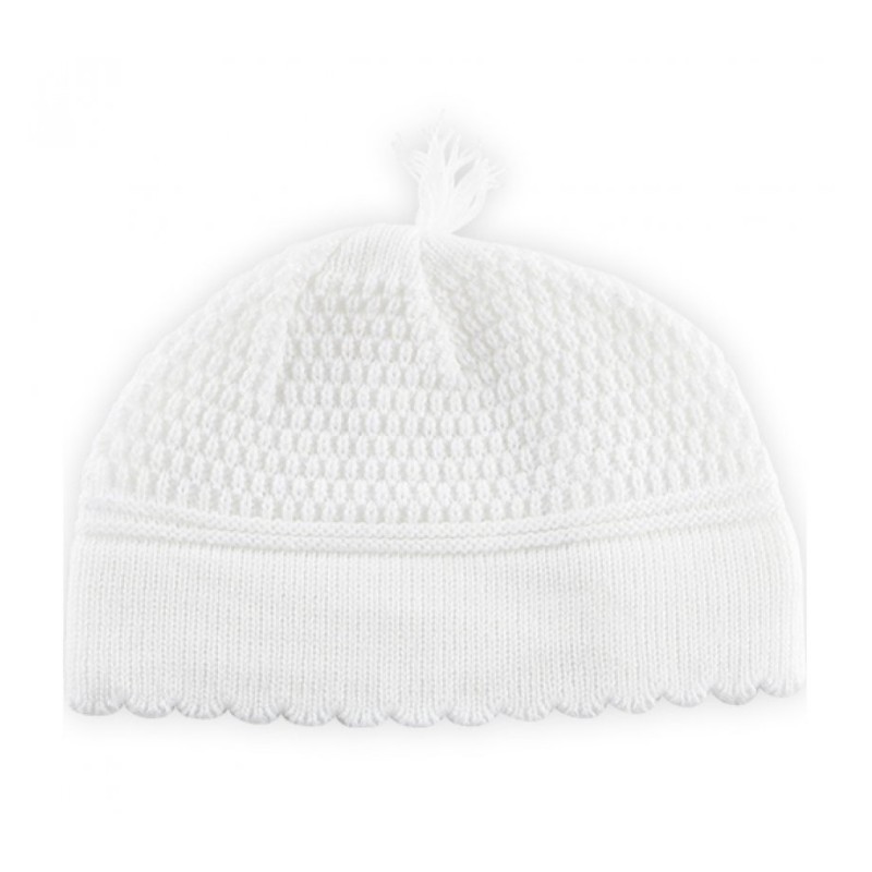 White Strech DMC Fabric Frik Kippah with Small Tassel... | Frik Kippah