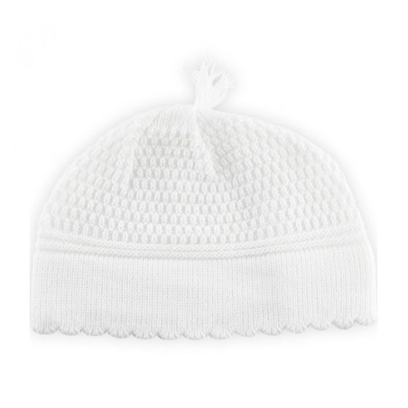 White Strech DMC Fabric Frik Kippah with Small Tassel... | Frik Kippah