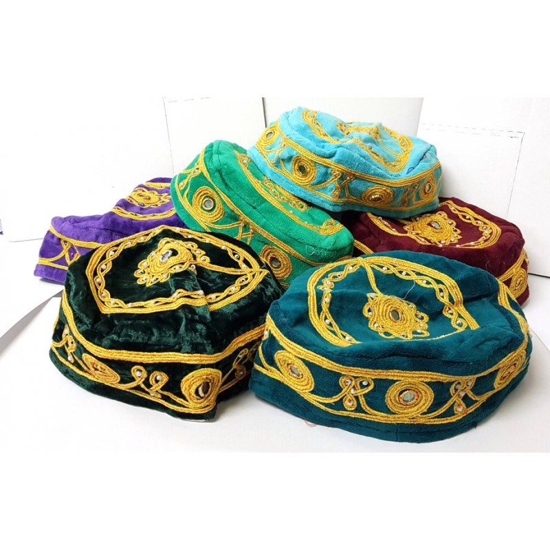 Pack of 3 Velvet and Gold Bucharian Kippah Assorte... | Buchari Kippah