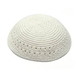 Crocheted White Knitted Kippah with Border Design | Knitted Kippah