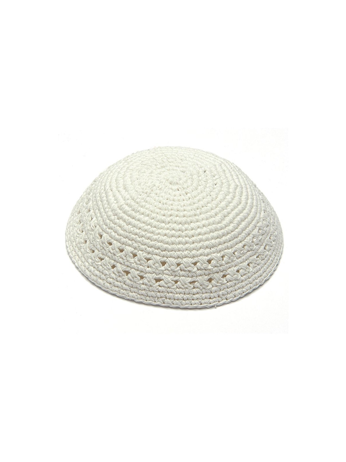 Crocheted White Knitted Kippah with Border Design | Knitted Kippah