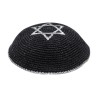 Black Knitted Kippah with Silver Star of David and... | Knitted Kippah