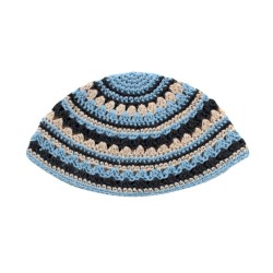Frik Kippah %96 Thick Crocheted Weave of Beige Blue a... | Frik Kippah