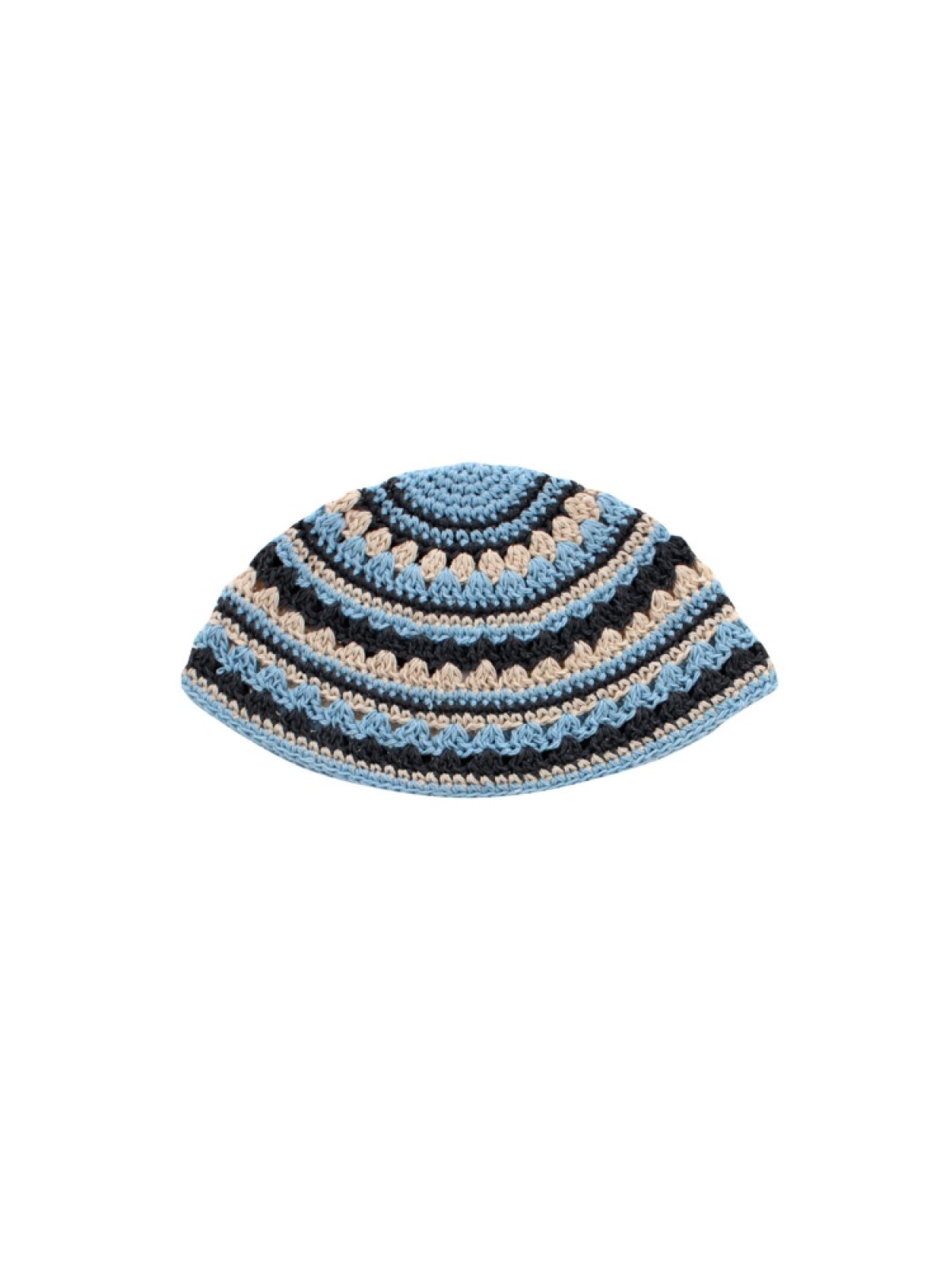 Frik Kippah %96 Thick Crocheted Weave of Beige Blue a... | Frik Kippah