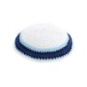 White Knitted Kippah with Blue and Light Blue Bord... | Knitted Kippah