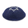 Blue Knitted Kippah with Silver Star of David | Knitted Kippah