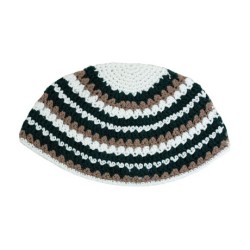 Beige White and Black Striped Frik Kippah | Frik Kippah