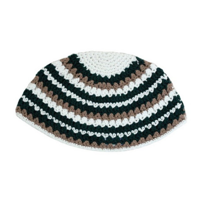 Beige White and Black Striped Frik Kippah | Frik Kippah