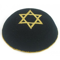 Black Gold Star of David knitted kippah | Knitted Kippah