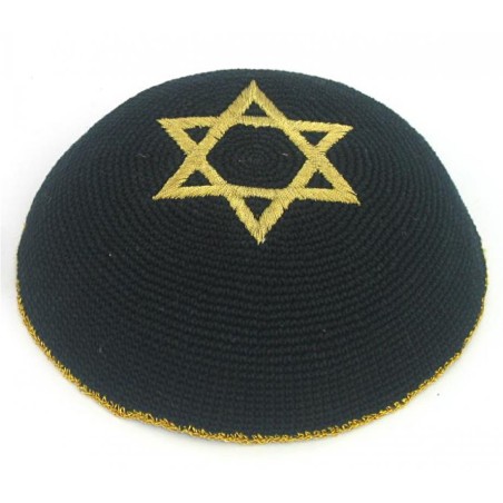 Black Gold Star of David knitted kippah | Knitted Kippah