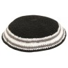 Black Knitted Kippah with Gray and White Border St... | Knitted Kippah