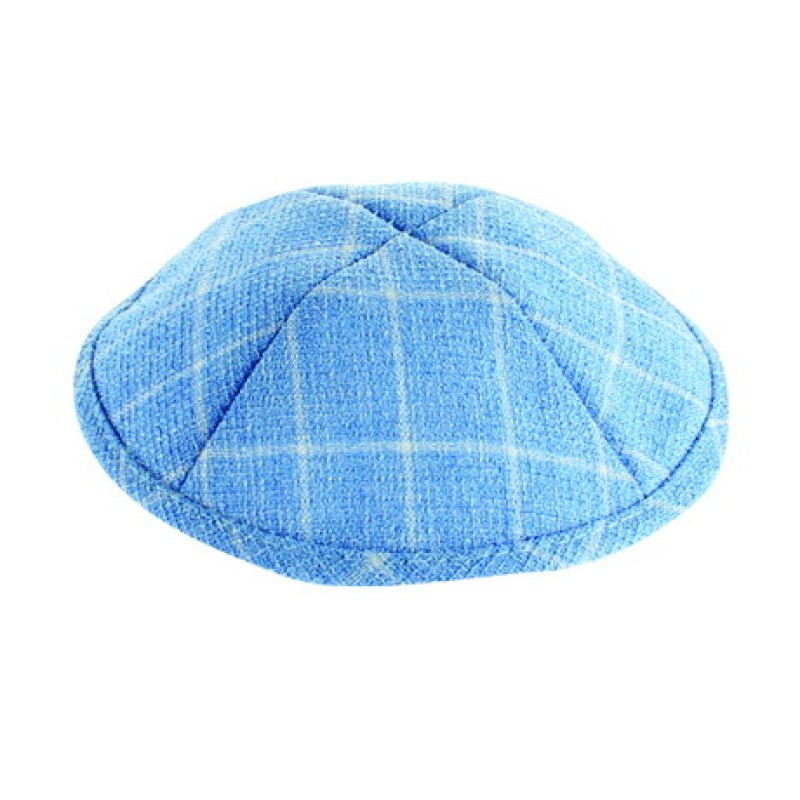 Light Blue and White Cotton Fabric Kippah %96 Checke... | Linen Kippah
