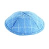 Light Blue and White Cotton Fabric Kippah %96 Checke... | Linen Kippah
