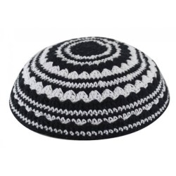 Knitted Kippah with Black and White Stripes | Knitted Kippah