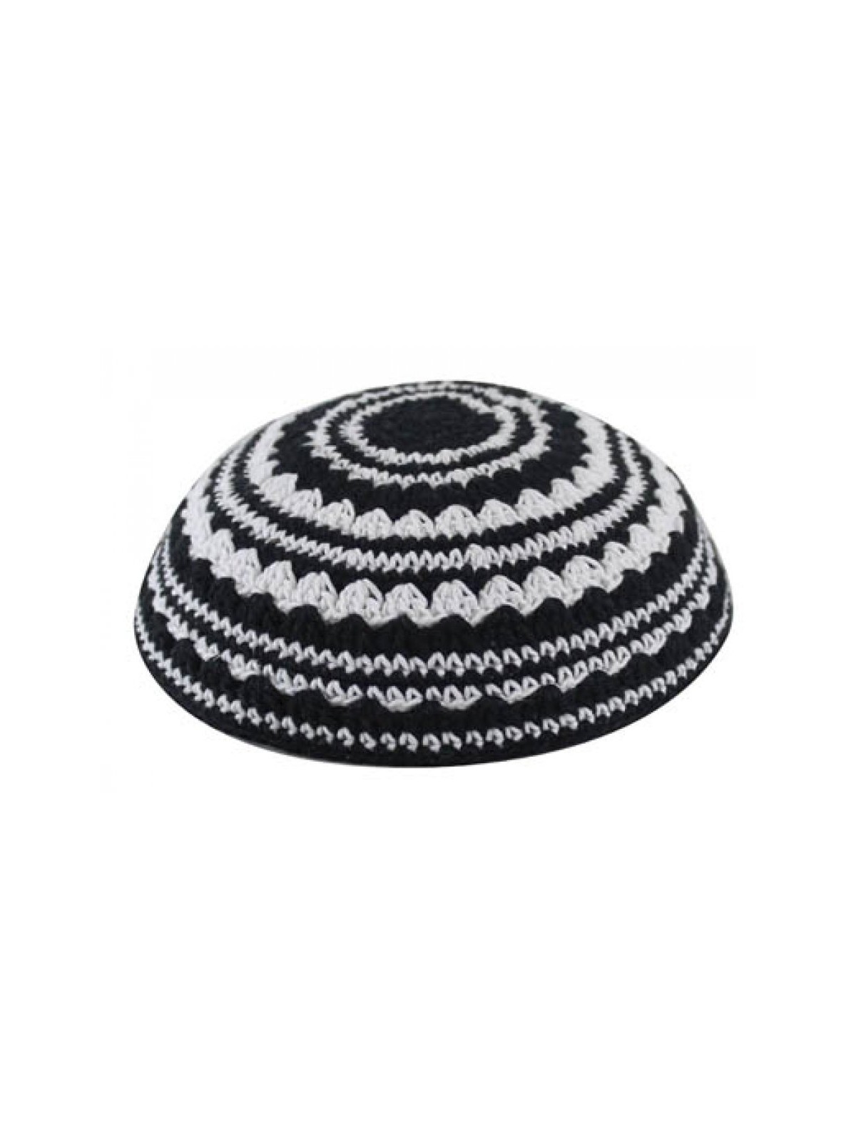 Knitted Kippah with Black and White Stripes | Knitted Kippah
