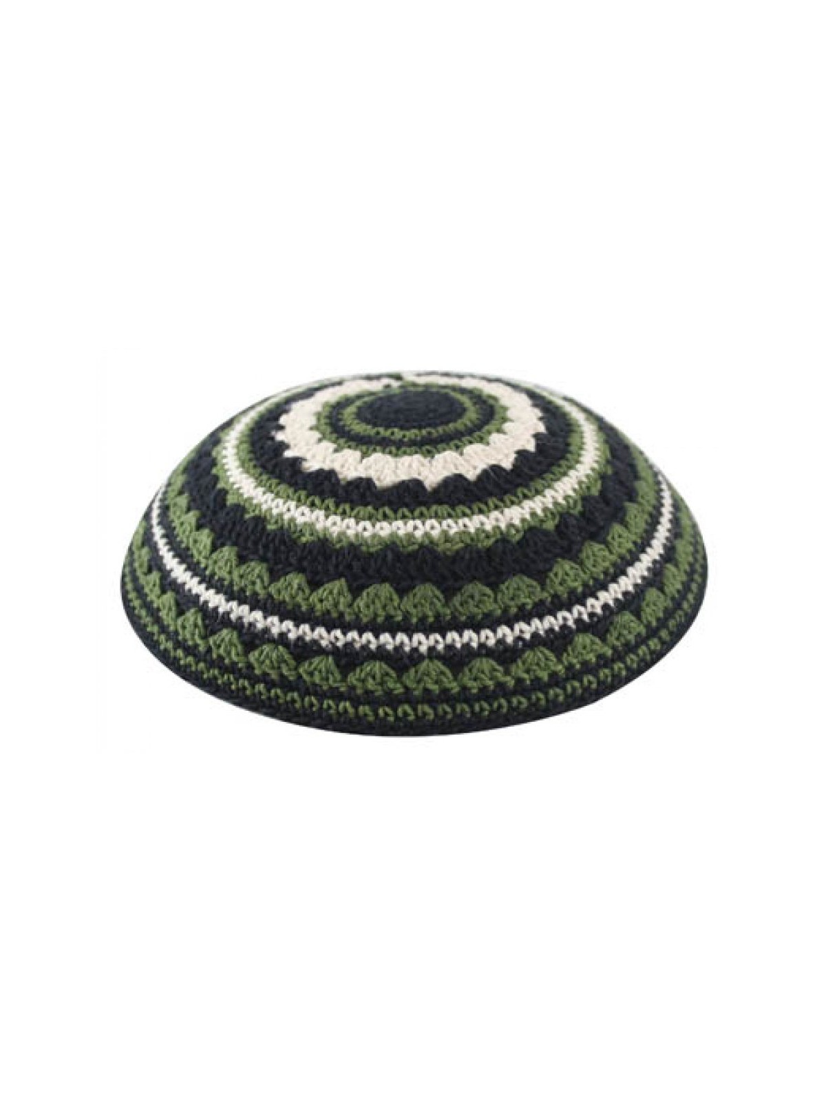 Knitted Kippah with Black Green and Beige Stripes ... | Knitted Kippah