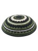 Knitted Kippah with Black Green and Beige Stripes ... | Knitted Kippah