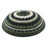 Knitted Kippah with Black Green and Beige Stripes ... | Knitted Kippah