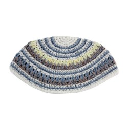 Frik Kippah %96 Thick Crocheted Weave of White Blue G... | Frik Kippah