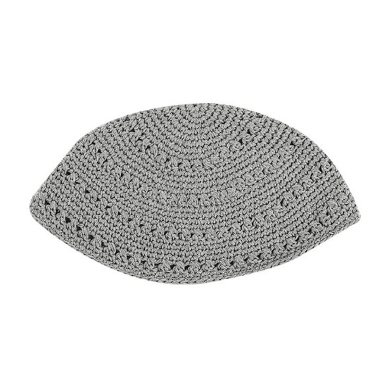 Gray Knitted Frik Kippah Yarmulke with holes | Frik Kippah