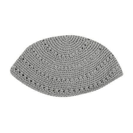 Gray Knitted Frik Kippah Yarmulke with holes | Frik Kippah