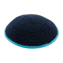 Dark Blue DMC Knitted Kippah with Light Blue Borde... | Knitted Kippah