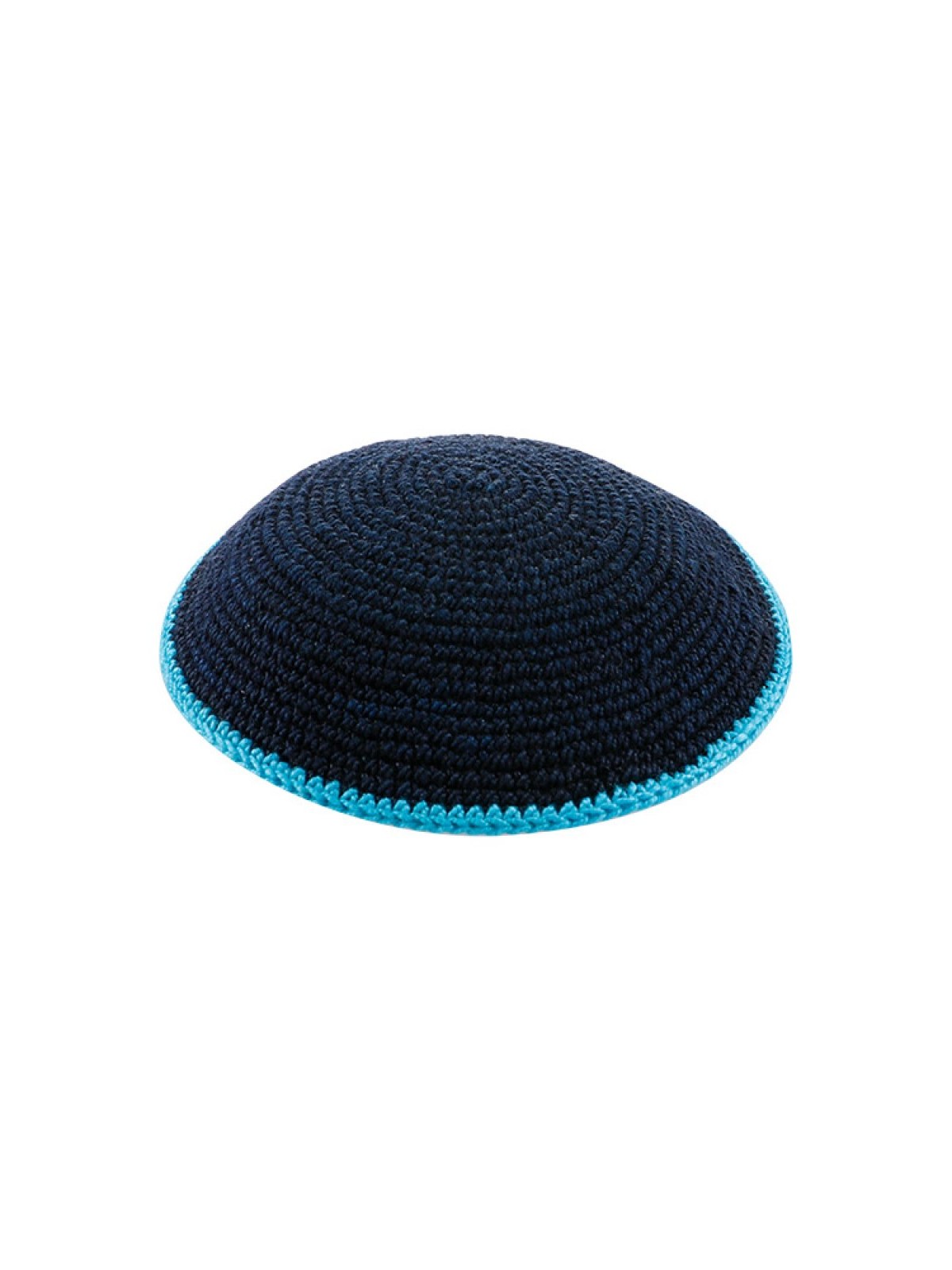 Dark Blue DMC Knitted Kippah with Light Blue Borde... | Knitted Kippah