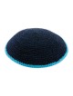 Dark Blue DMC Knitted Kippah with Light Blue Borde... | Knitted Kippah