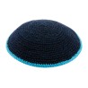 Dark Blue DMC Knitted Kippah with Light Blue Borde... | Knitted Kippah