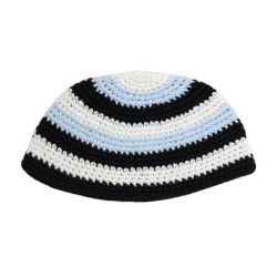 Frik Kippah with Light Blue Black and White Stripes | Frik Kippah