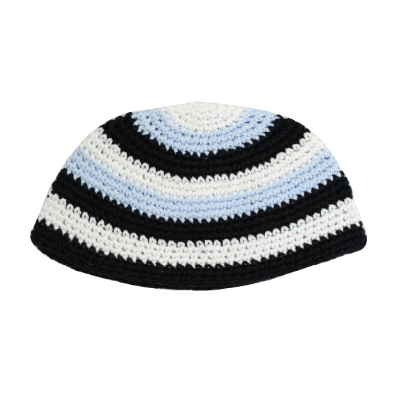 Frik Kippah with Light Blue Black and White Stripes | Frik Kippah