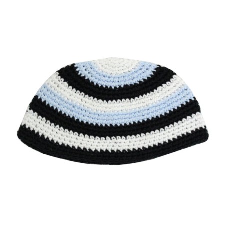 Frik Kippah with Light Blue Black and White Stripes | Frik Kippah