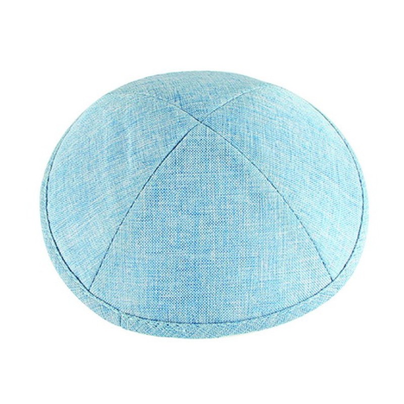 Light Blue Linen Kippah Crosshatch Stitch | Linen Kippah