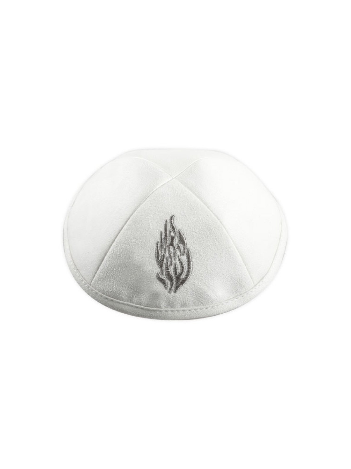 White Suede Kippah with Breslav Flames Image My Fire... | Linen Kippah