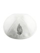 White Suede Kippah with Breslav Flames Image My Fire... | Linen Kippah