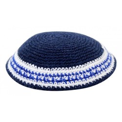 Blue Knitted Kippah with Blue and White Stripes | Knitted Kippah