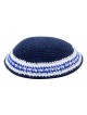 Blue Knitted Kippah with Blue and White Stripes | Knitted Kippah