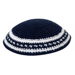 Black Knitted Kippah with Black and White Border S... | Knitted Kippah